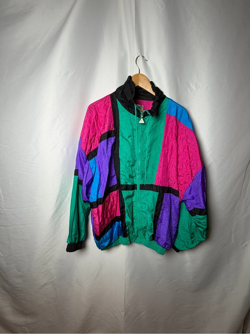 Vintage Colorblock Windbreaker Jacket - Green/Pink/Purple